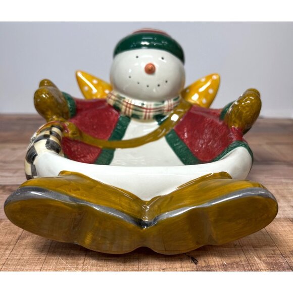 Debbie Mumm Snowman Themed Ceramic Bowl 10.5" Long - Picture 2 of 7